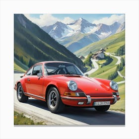 A Porsche 911 In The Route Des Grandes Alpes Illustration art print Canvas Print