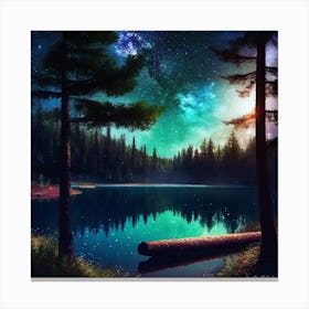 Night Sky Over Lake 23 Canvas Print