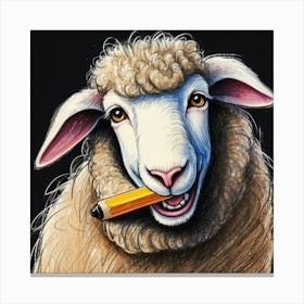 Sheep With Pencil Canvas Print