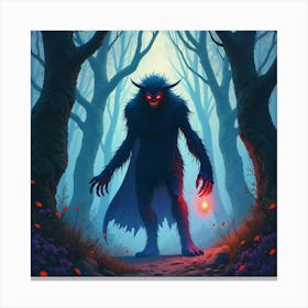 Monster With Dark Magic In A Vivid Watercolor Forest, Eerie And Vibrant 1 Canvas Print