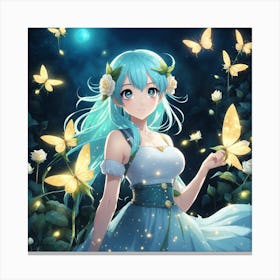 Anime Girl With Butterflies Canvas Print