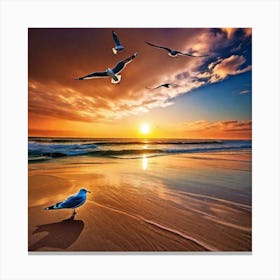 Seagulls On The Beach 2 Canvas Print