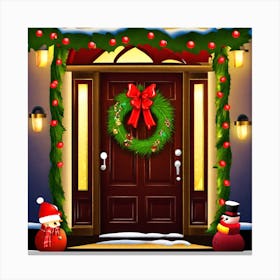 Christmas Decoration On Home Door (37) Canvas Print