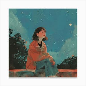 Girl Sitting On A Wall Canvas Print