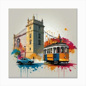 Lisbon Tram And Bridge Canvas Print