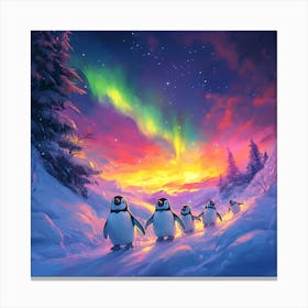 Penguins In The Snow 6 Canvas Print