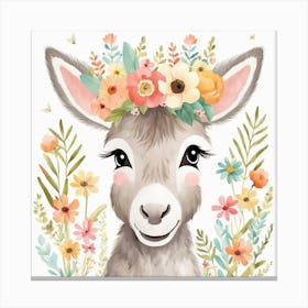Floral Baby Donkey Nursery Illustration (23) Canvas Print