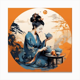 Geisha Drinking Tea Canvas Print