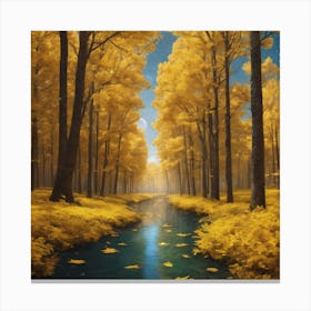 Nature With Yellow Trees and Stream Canvas Print