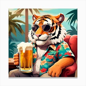 Tiger With Beer Canvas Print