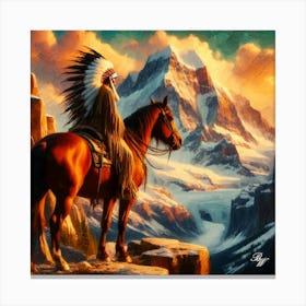 Native American Indian On Mountain Copy Canvas Print