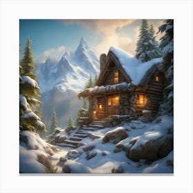 Cabin In The Snow 1 Canvas Print