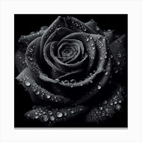 Black Rose With Water Drops Canvas Print