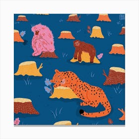 Leopard, Monkey And Sloth In The Forest Square Canvas Print