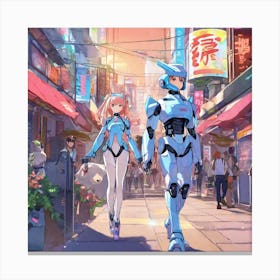 Anime Girls Walking Down The Street Canvas Print