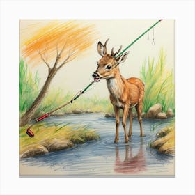 Deer Fishing 1 Canvas Print