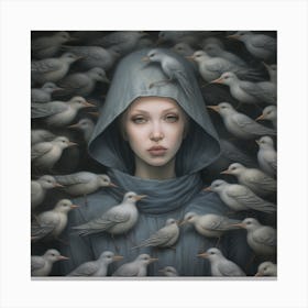 Girl Surrounded By Birds 4 Canvas Print