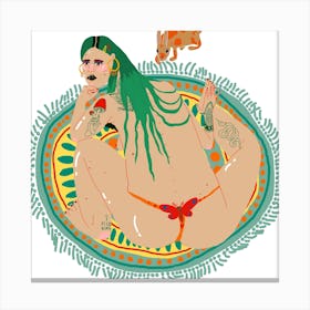 A Girl On A Rug Square Canvas Print