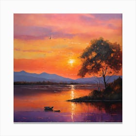 Sunset Over Lake Canvas Print