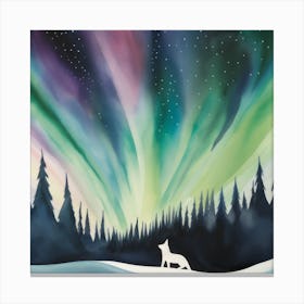 Arctic Fox Under Aurora Sky Canvas Print