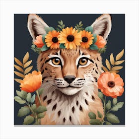 Floral Baby Lynx Nursery Illustration (30) Canvas Print