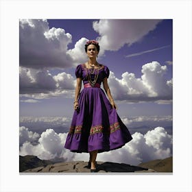 Frida Kahlo On Purple Sky Canvas Print