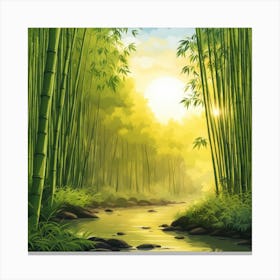 A Stream In A Bamboo Forest At Sun Rise Square Composition 134 Canvas Print