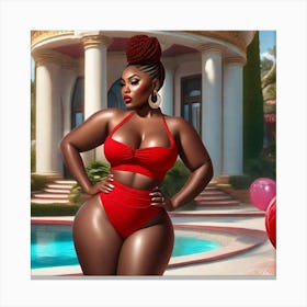 Black Woman In Red Bikini 1 Canvas Print