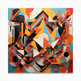 A dynamic abstract artwork with bold geometric shapes, vibrant colors, and intricate patterns. The composition should have a modern, minimalistic feel with a focus on symmetry and contrast 3 Canvas Print