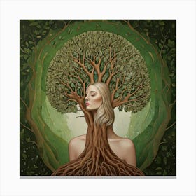 Firefly Fantasy, Woman, Tree, Elements, Green, Brown, Painting, Surreal, Speakeasy, Vibe, Realistic, (9) Canvas Print