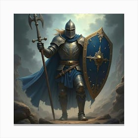 A Noble Warrior With An Enchanted Shield, Defending A Kingdom From A Dark Force 1 Canvas Print