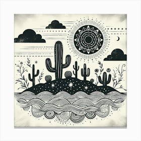 Boho art Silhouette of an island with cacti 2 Canvas Print