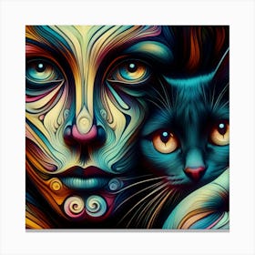 Cat And Woman Painting Canvas Print