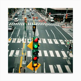 Traffic Lights Signal Intersection Road Street Control Safety Regulation Green Yellow Red Canvas Print