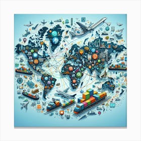 World Map With Shipping Icons Canvas Print