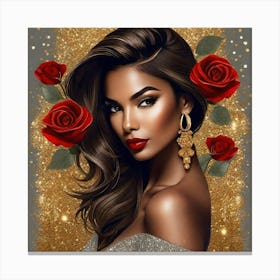 Woman With Red Roses Canvas Print