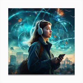 Girl With Headphones Canvas Print