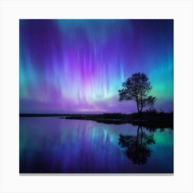 Northern Lights Over Lake Canvas Print