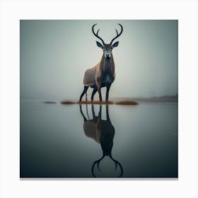 Deer In The Water Canvas Print