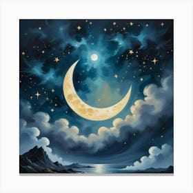 Moon And The Stars Art Print 2 Canvas Print