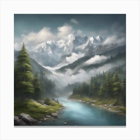 0 Breathtaking Mountain Range With A Clear River Run Esrgan V1 X2plus Canvas Print