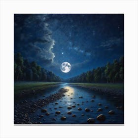 Moonlight Over The River Canvas Print