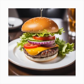 Hamburger On A Plate 58 Canvas Print