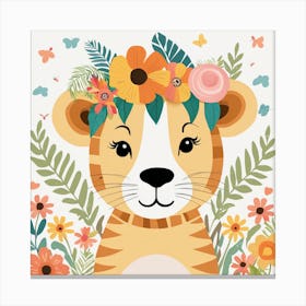 Floral Cute Baby Lion Nursery Illustration (29) Canvas Print