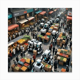 Robots In The Market Canvas Print