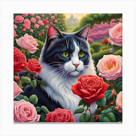 Whiskers and Roses: A Feline Fantasy Canvas Print