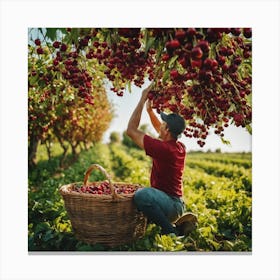 Cherry Picking In The Orchard Canvas Print