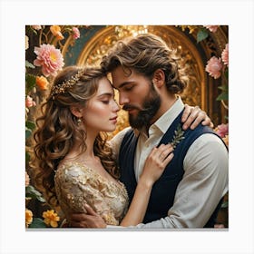 Romantic Couple In The Garden Canvas Print