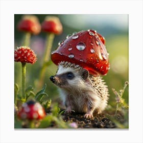 Hedgehog With Mushroom Hat Canvas Print