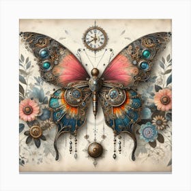 Steampunk Butterfly with Clock Canvas Print